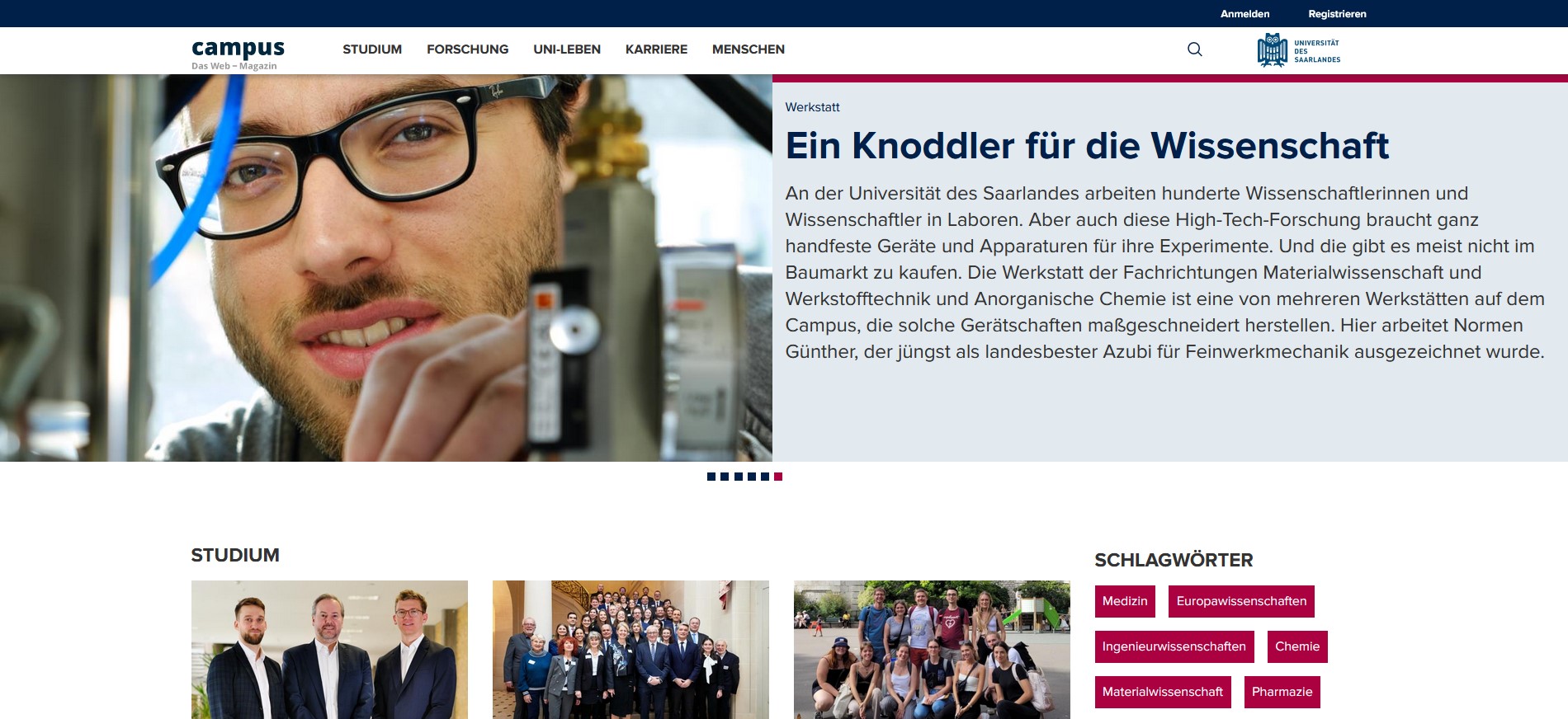 Screenshot der Startseite des Web-Magazins "campus"